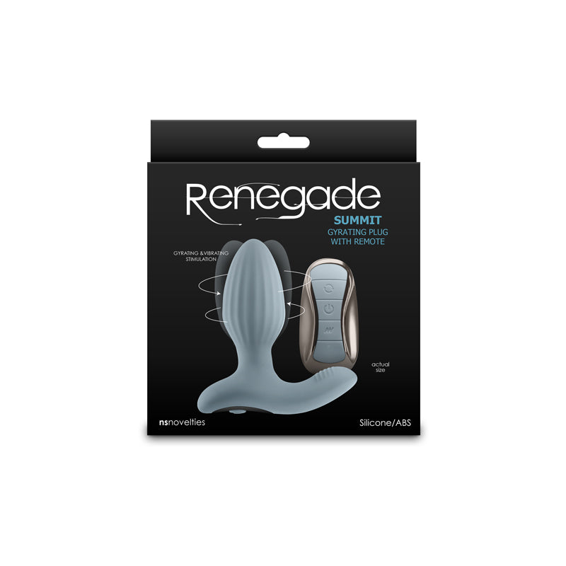 Renegade Summit - Grey - Grey 10.2 cm USB Rechargeable Vibrating Butt Plug with Remote packaging.