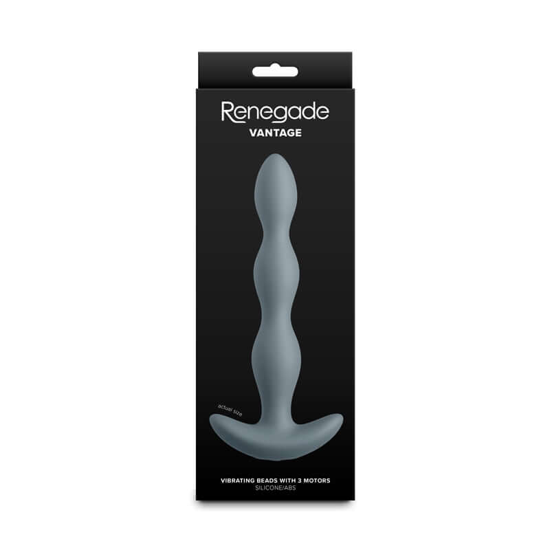 Renegade Vantage - Grey USB rechargeable vibrating anal beads in sleek packaging.