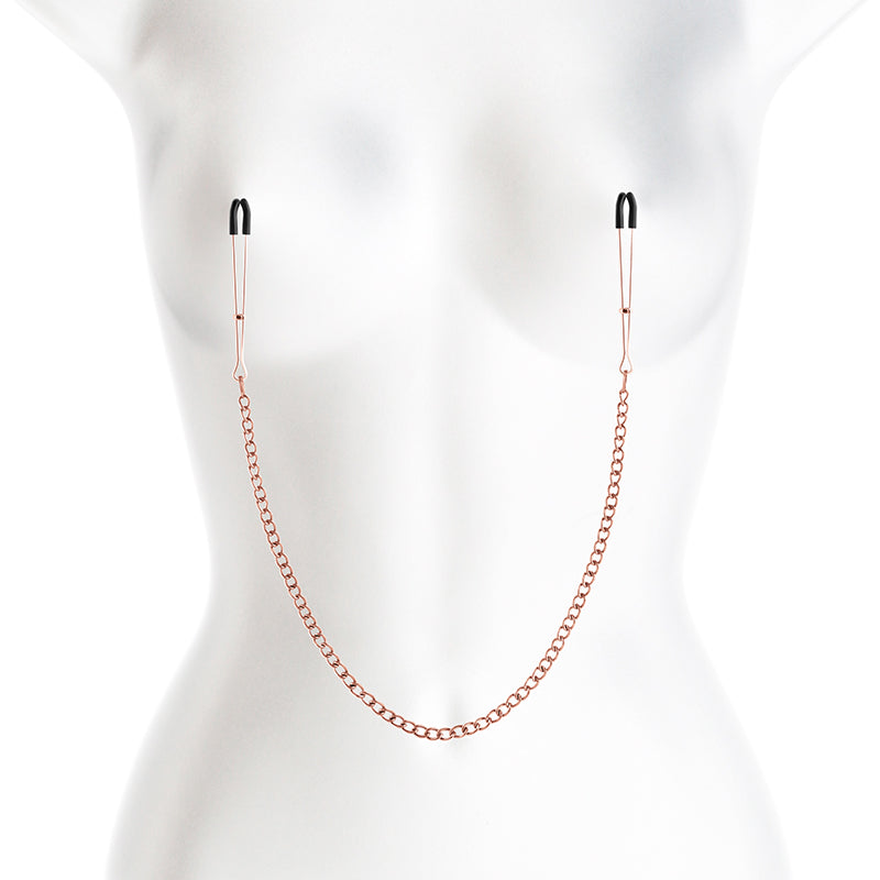 Bound Nipple Clamps - DC3 -  -  Nipple Clamps with Chain displayed on a mannequin torso.