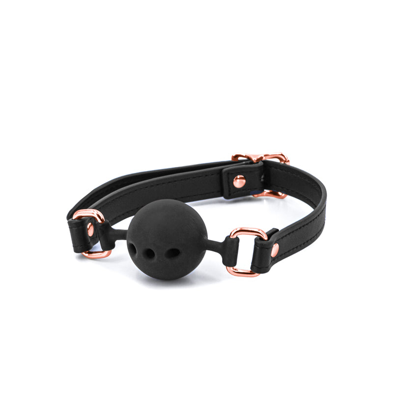 Bondage Couture Ball Gag -  -  Mouth Restraint made from PU leather with black and rose gold hardware.
