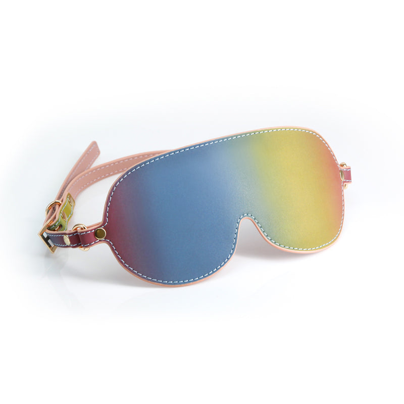Spectra Bondage Blindfold - Rainbow - Rainbow Eye Restraint with gradient colors and leather straps.