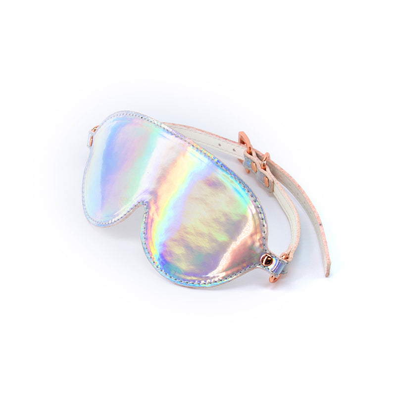 Cosmo Bondage Blindfold - Rainbow - Metallic Rainbow Eye Restraint featuring holographic design and adjustable straps.