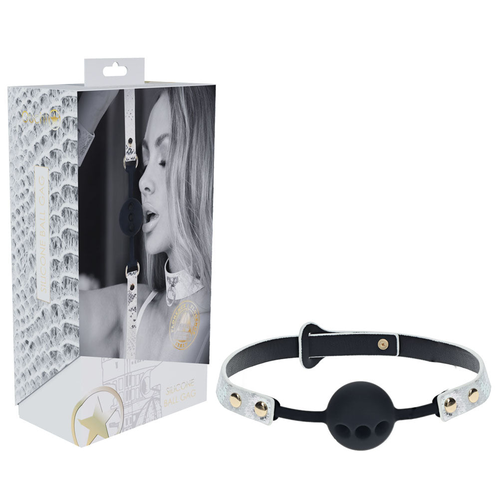 OUCH! Florence Collection - Silicone Ball Gag -  Breathable Mouth Restraint with packaging and black strap
