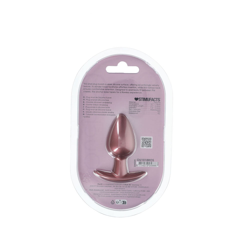Ouch! Medium Anal Plug packaging showcasing details, dimensions, and features of the medium anal plug.