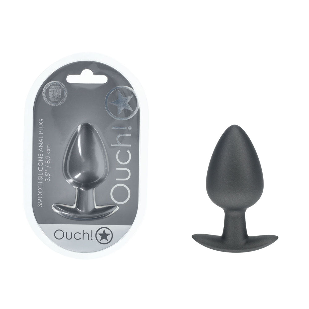 OUCH! Anal Plug - Large - Gun Metal - Gun Metal Grey 8.9 cm Large Butt Plug in packaging.