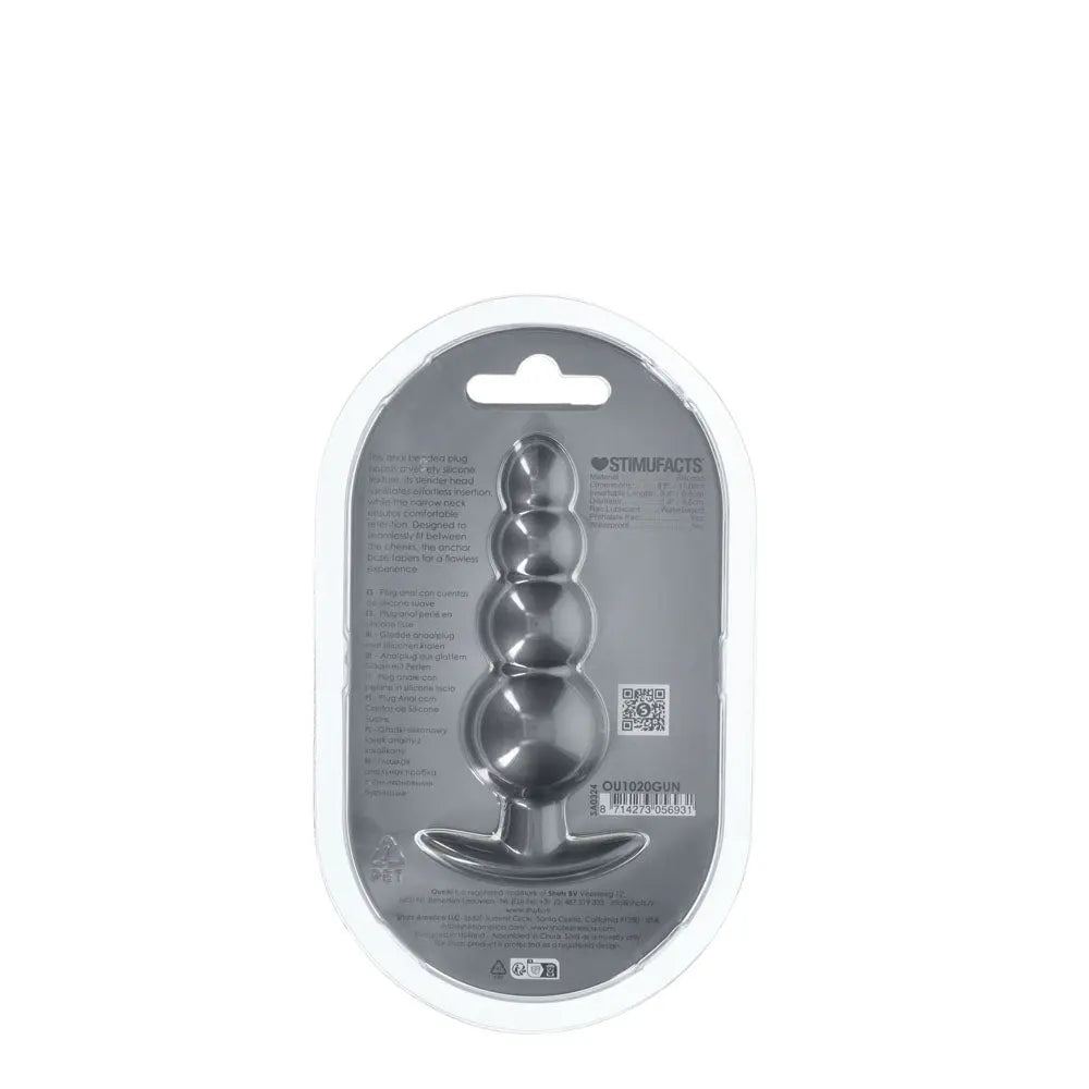 OUCH! Beaded Anal Plug - Gun Metal - Gun Metal Grey 11.7 cm Butt Plug Shots Toys Discreet Intimate Essentials.