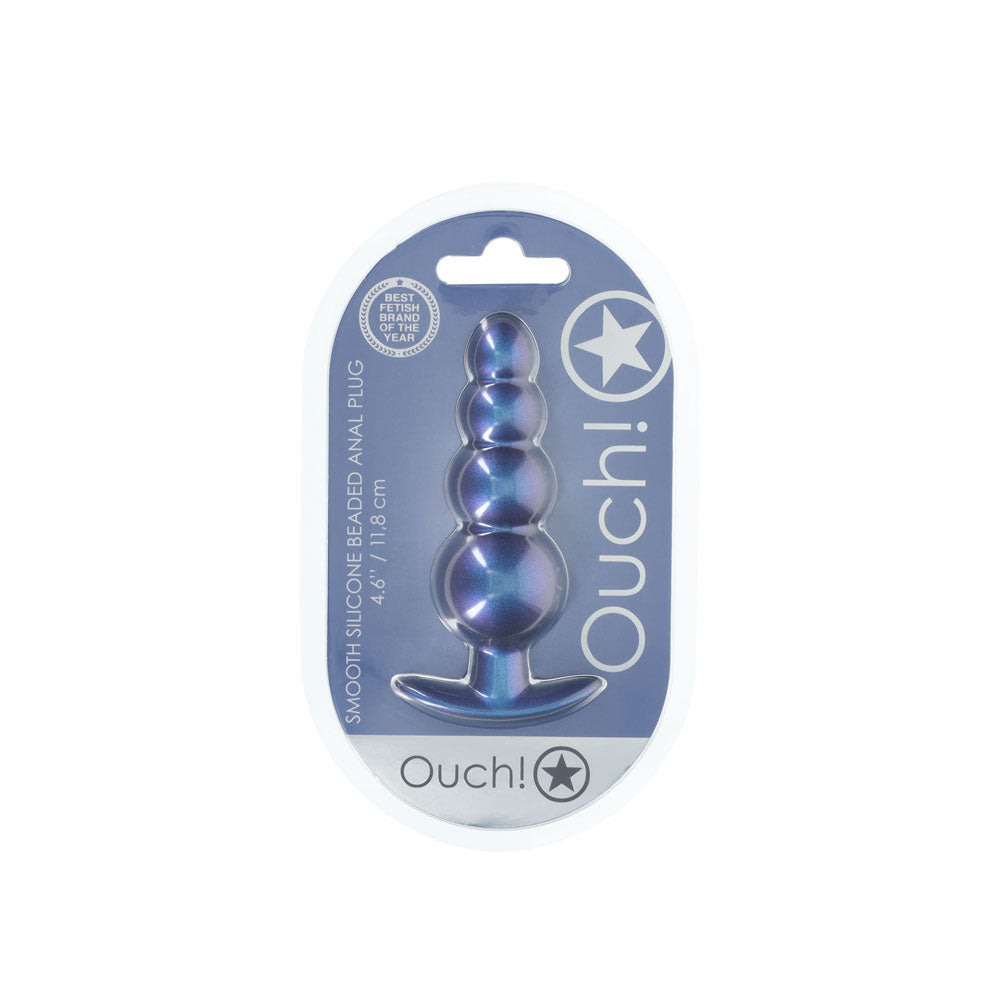 OUCH! Beaded Anal Plug - Metallic  - Metallic  11.7 cm Butt Plug in smooth silicone packaging.