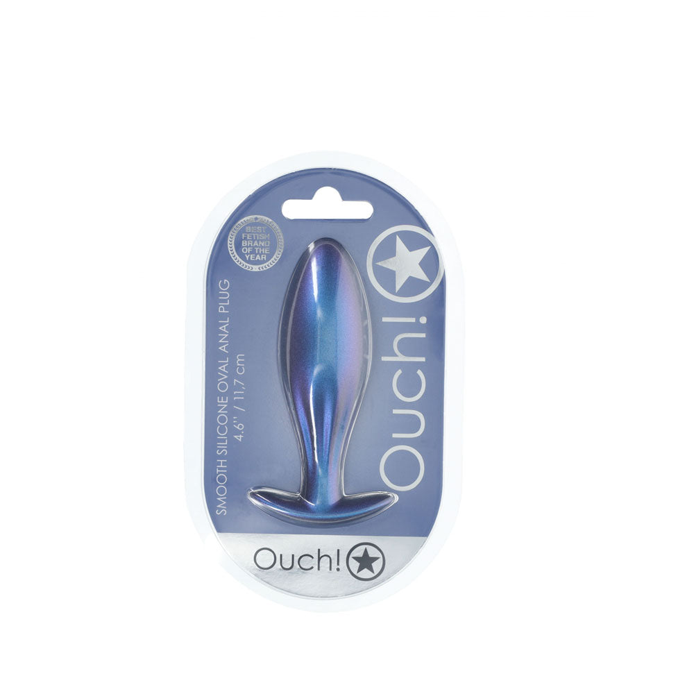 OUCH! Oval Anal Plug - Metallic  - Metallic  11.7 cm Butt Plug in stylish packaging with smooth silicone finish.