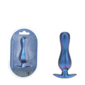 OUCH! Curvy Anal Plug - Metallic  - Metallic  11.7 cm Butt Plug in packaging with blue metallic finish.