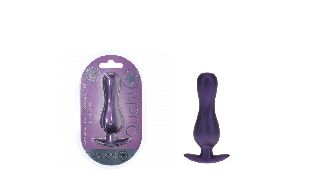 OUCH! Curvy Anal Plug - Metallic  - Metallic  11.7 cm Butt Plug in packaging with purple color.