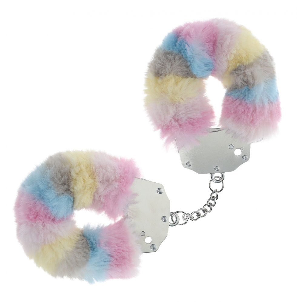 OUCH! Heavy-Duty Fluffy Cuffs - Multicolour 2 - Multicoloured Fluffy Restraints with soft, playful fur lining.