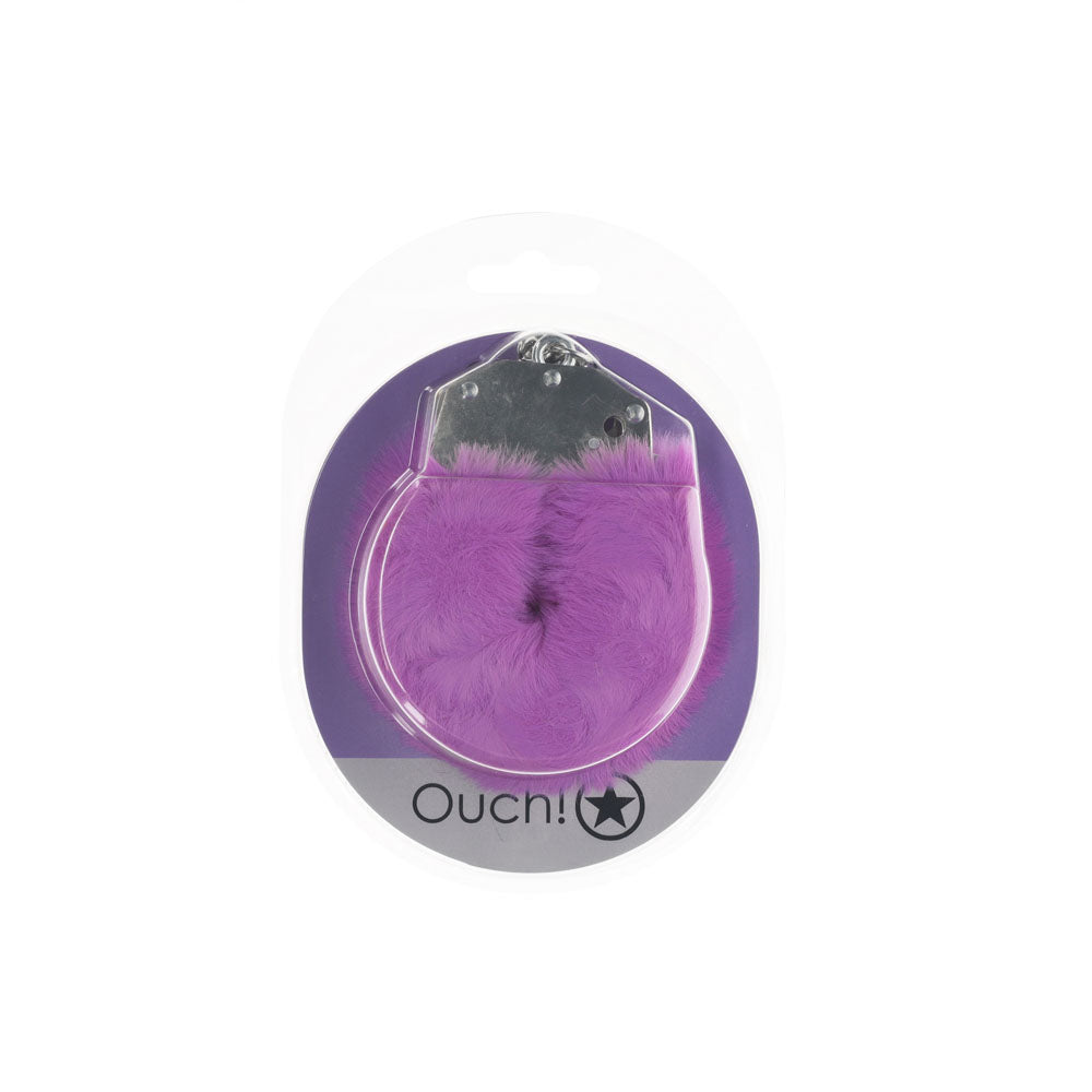 OUCH! Heavy-Duty Fluffy Handcuffs in purple packaging for playful bedroom adventures.