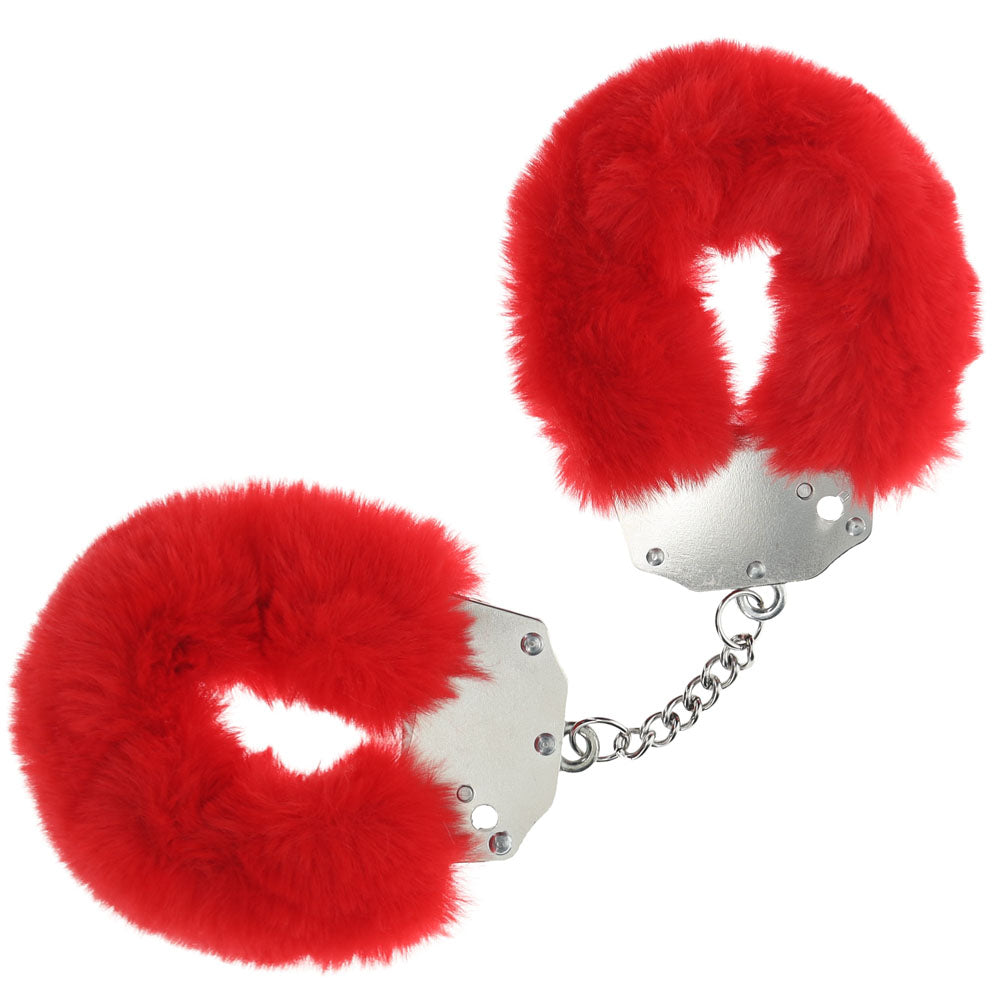 OUCH! Heavy-Duty Fluffy Cuffs -  -  Fluffy Restraints in red, perfect for adding excitement to intimate moments.