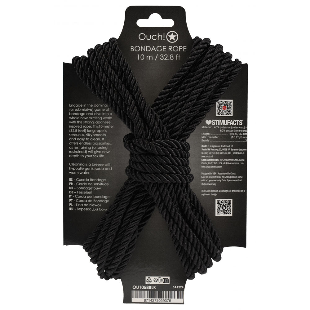 OUCH! Bondage Rope - 10 M -  -  Nylon Bondage Rope - 10 metre Length packaged for bondage play and sexual exploration.