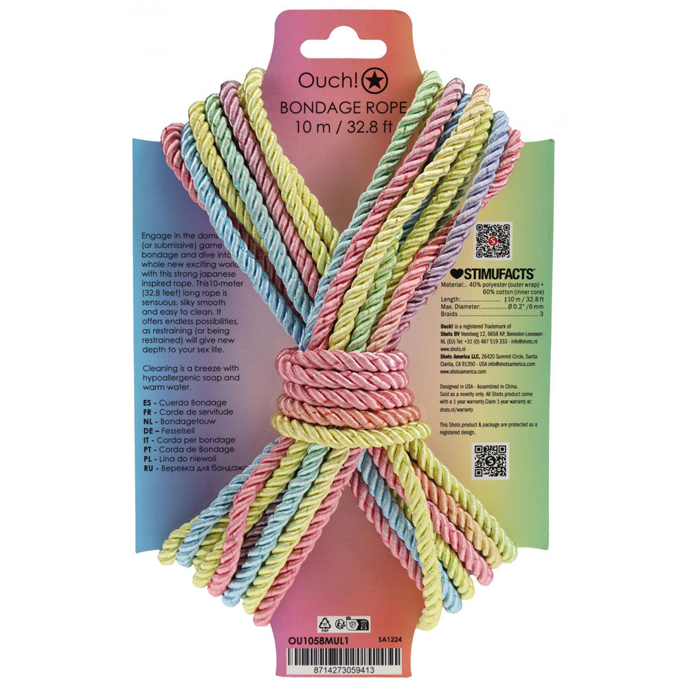 OUCH! Bondage Rope - 10 M - Multicolour 1 - Multicoloured Nylon Bondage Rope - 10 metre Length, vibrant and versatile.