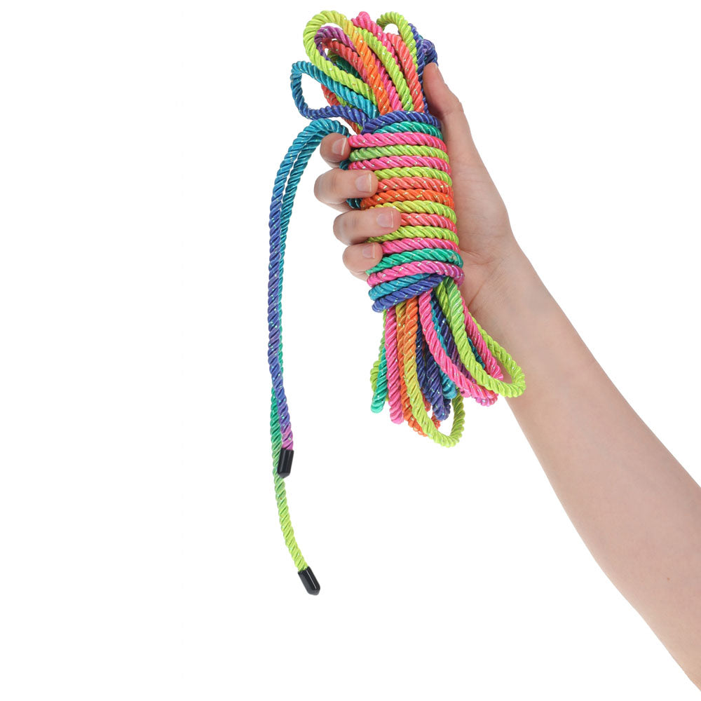 OUCH! Bondage Rope - 10 M - Multicolour 2 - Multicoloured Nylon Bondage Rope - 10 metre Length in hand