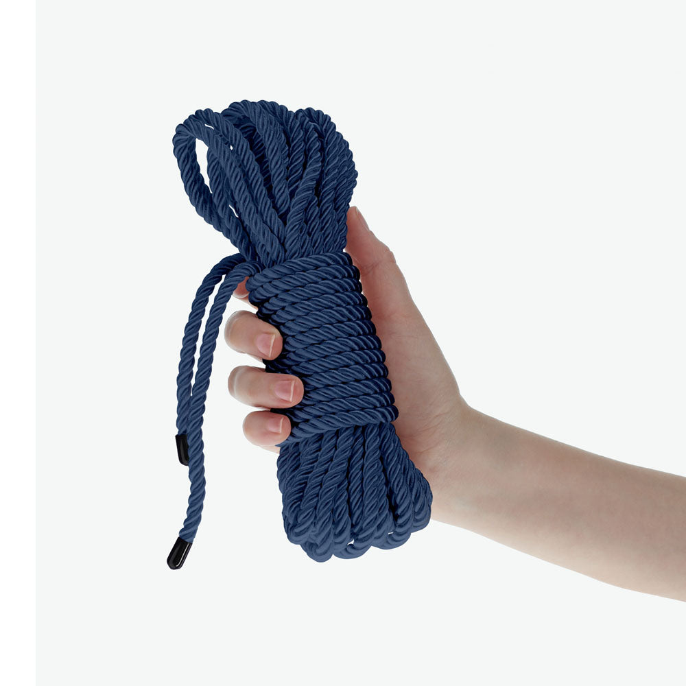 OUCH! Bondage Rope - 10 M - Navy  - Navy  Nylon Bondage Rope - 10 metre Length held in hand.