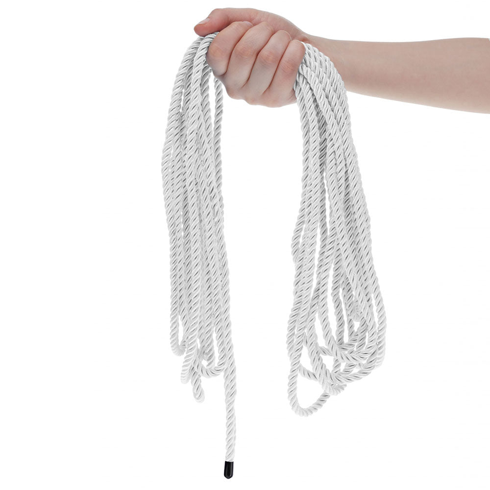 OUCH! Bondage Rope - 10 M - Silver - Silver Nylon Bondage Rope - 10 metre Length in a hand.