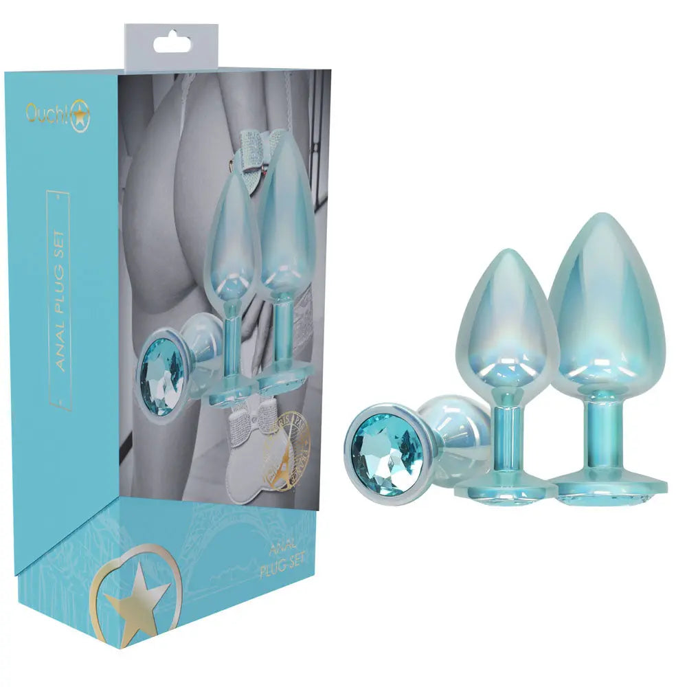 OUCH! Paris Collection - Metal Anal Plug Set -  - Metallic  Butt Plugs with Gem Bases - Set of 3 Sizes Shots Toys Discreet Intimate Essentials.