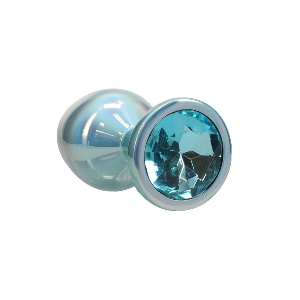 OUCH! Paris Collection - Metal Anal Plug Set -  - Metallic  Butt Plugs with Gem Bases - Set of 3 Sizes - Iridescent Blue Plug