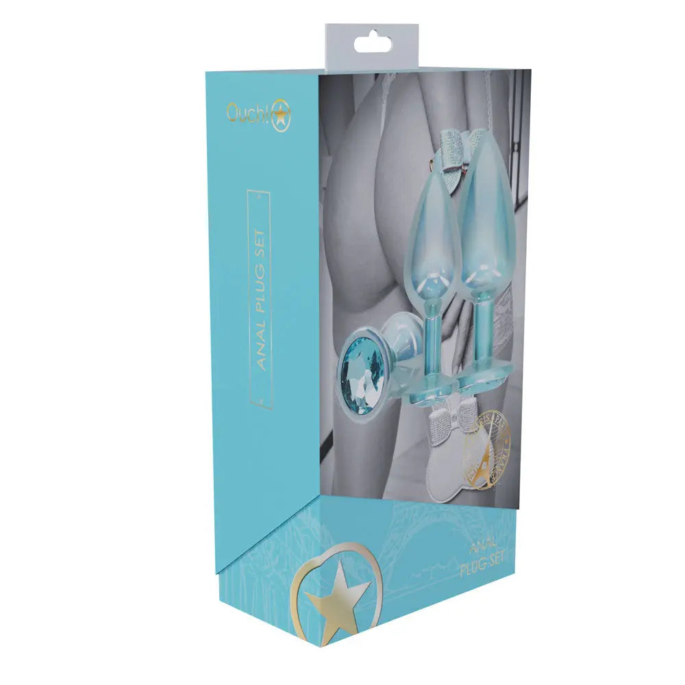 OUCH! Paris Collection - Metal Anal Plug Set -  - Metallic  Butt Plugs with Gem Bases - Set of 3 Sizes Shots Toys Discreet Intimate Essentials.