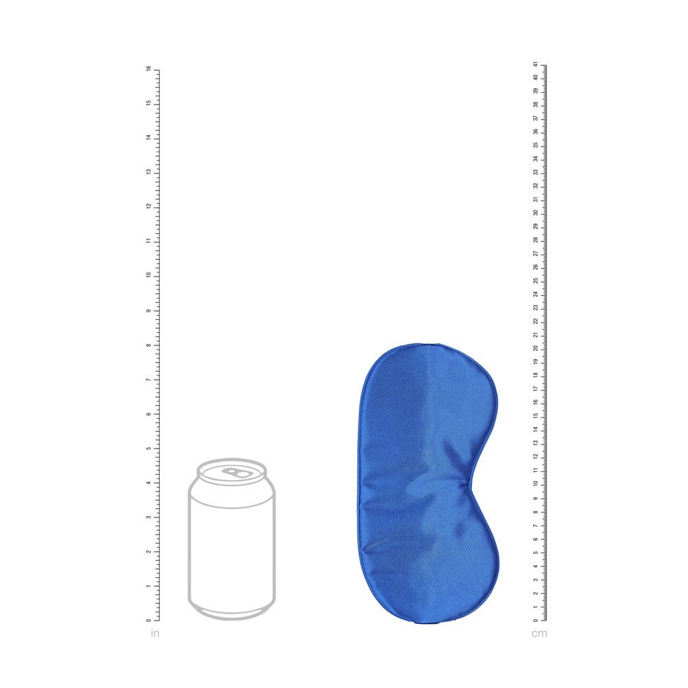 OUCH! Satin Mask - Royal  - Royal  Eye Mask displayed with scale for size comparison.