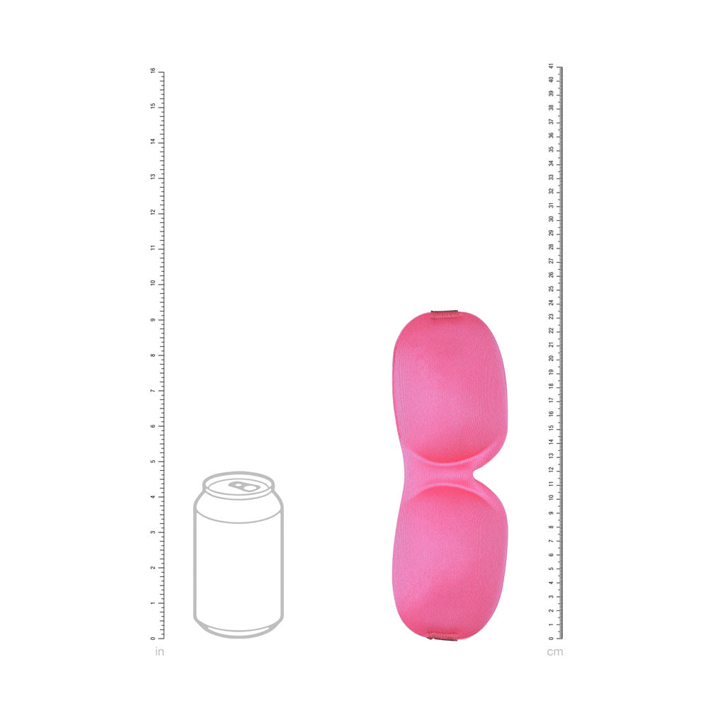 OUCH! 3D Mask -  -  Eye Mask shown in pink color with size reference to a soda can.