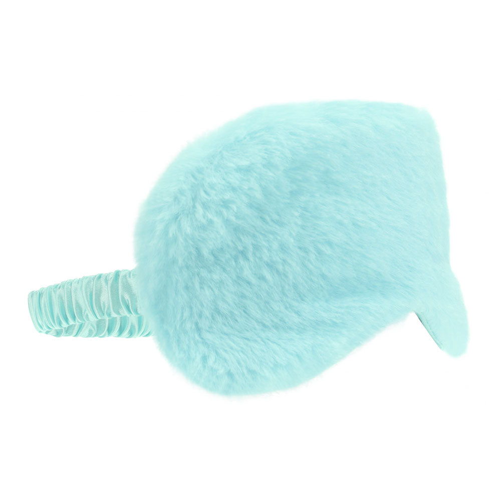 OUCH! Fluffy Mask - Powder Blue - Powder Blue Fluffy Eye Mask side view with soft plush fabric and elastic band.