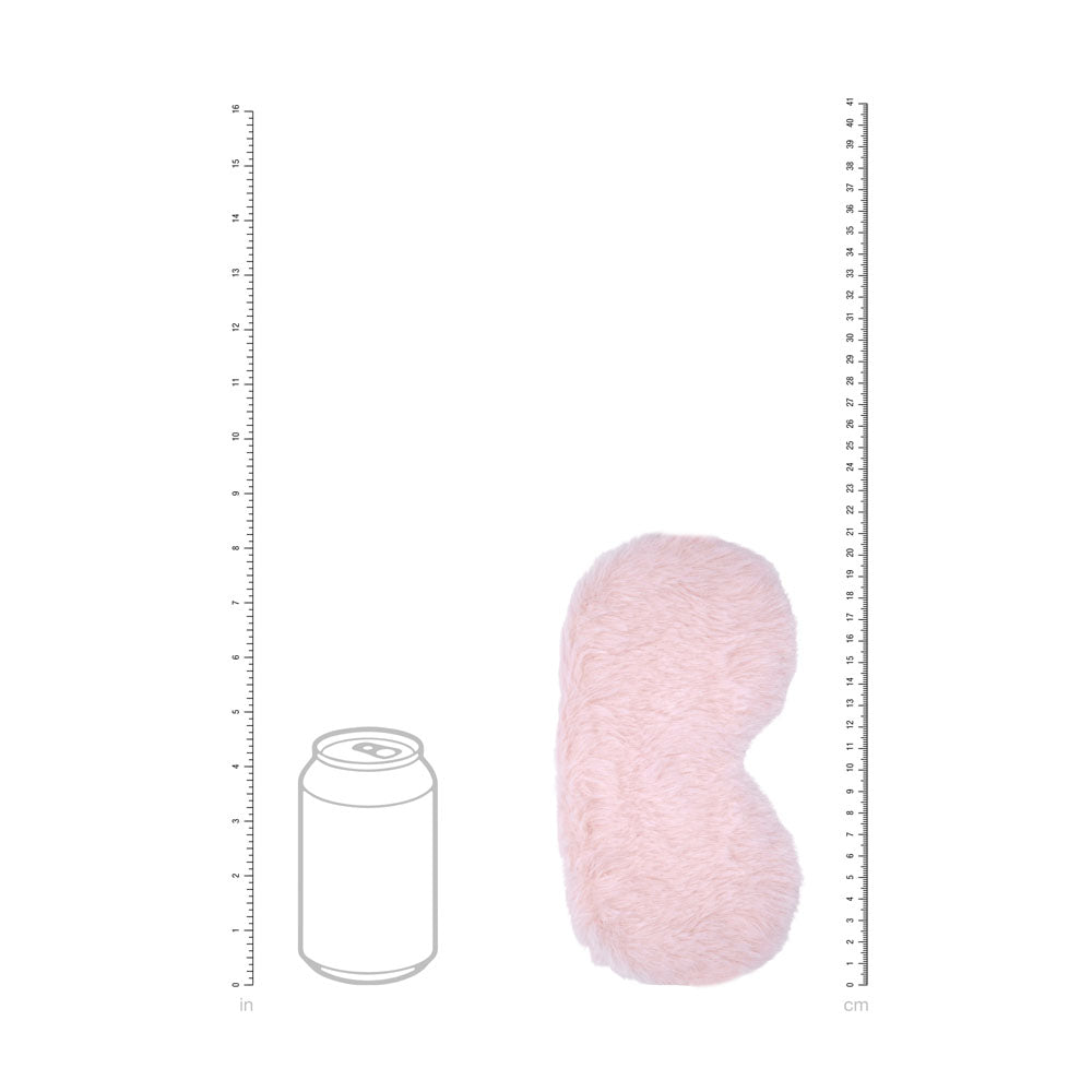 OUCH! Fluffy Mask - Powder - Fluffy Eye Mask placed beside a can for scale, showcasing its soft texture.