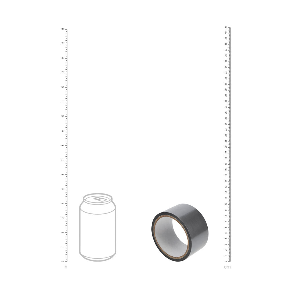 OUCH! PVC Non-Stick Tape - Silver - Silver Bondage Tape - 20 metre Length next to a can for size reference.