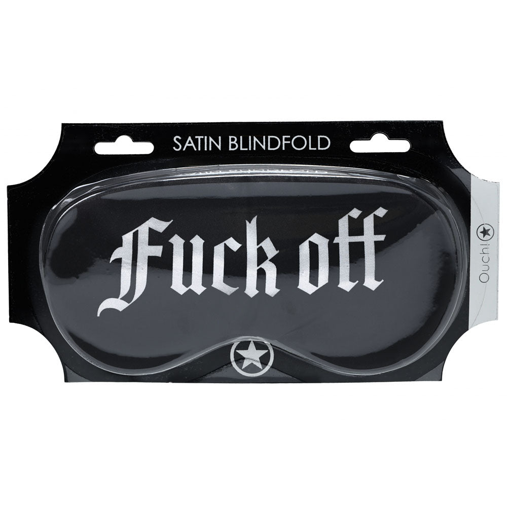 OUCH! Satin Mask - Fuck Off -  Printed Eye Mask packaging for intimate essentials and adult entertainment.