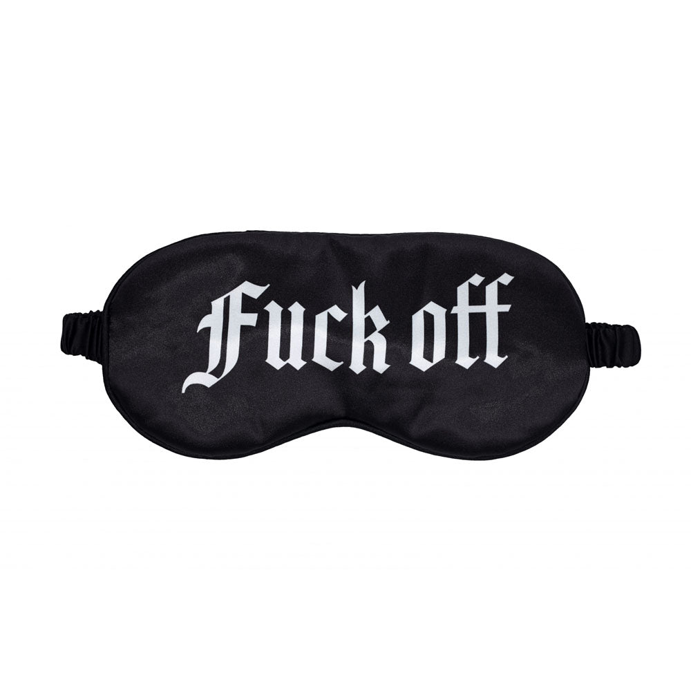 OUCH! Satin Mask - Fuck Off -  Printed Eye Mask in soft black fabric, perfect for intimate essentials.