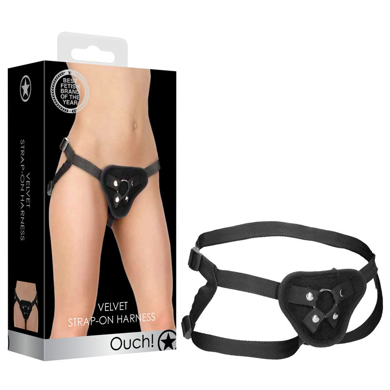 OUCH! Velvet & Velcro Adjustable Harness with O-Ring - Strap-On Harness for intimate adventures.