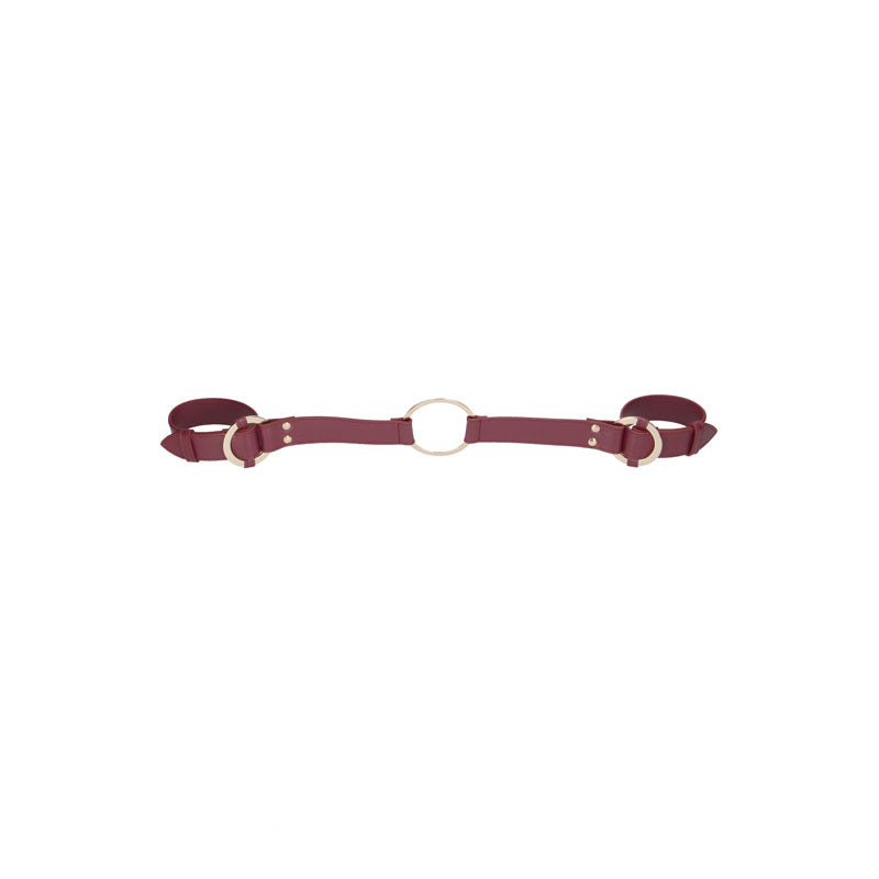 OUCH! Halo - Handcuff With Connector - Burgundy Restraint featuring luxurious materials and gold details.
