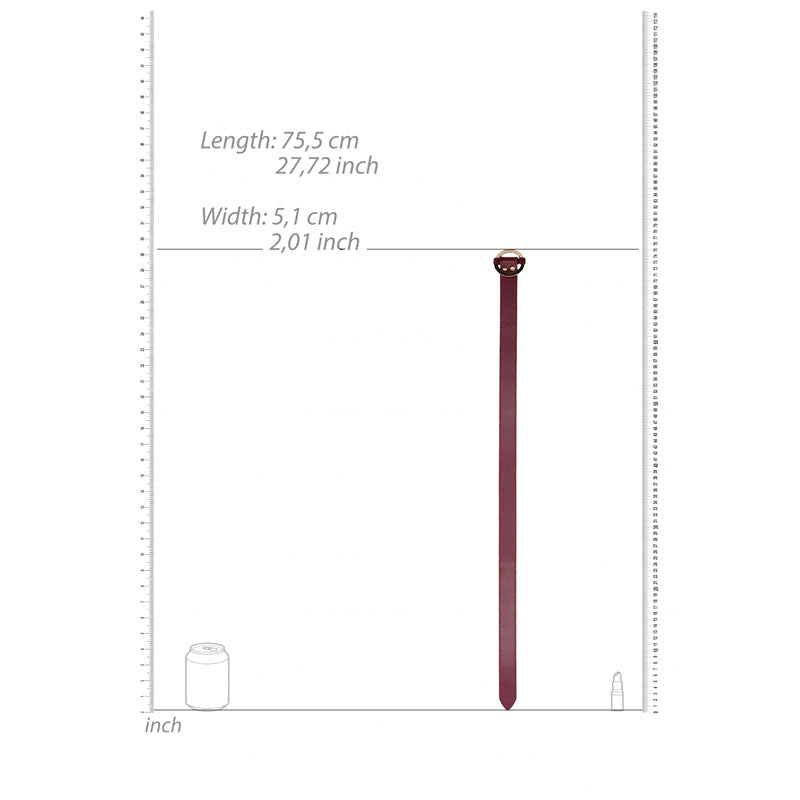 OUCH! Halo - Thigh Cuffs - Burgundy Leg Restraints dimensions diagram with length 75.5 cm and width 5.1 cm.