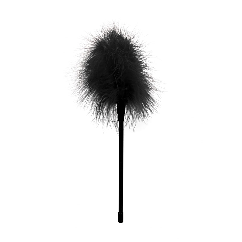 OUCH!  & White Feather Tickler -  Feather Crop with a soft black plume for erotic sensations play.