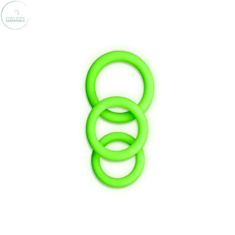 Affordable quality OUCH! Glow In The Dark Cock Ring Set - Glow in Dark Cock Rings - Set of 3 Sizes  from Shots Toys by Discreet Intimate Essentials with Discreet Delivery 