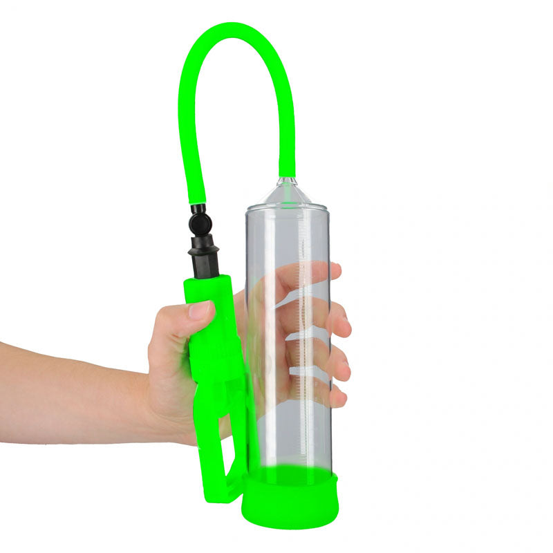 OUCH! Glow In The Dark Comfort Beginner Pump - Clear/Glow Penis Pump for enhancing intimate experiences.