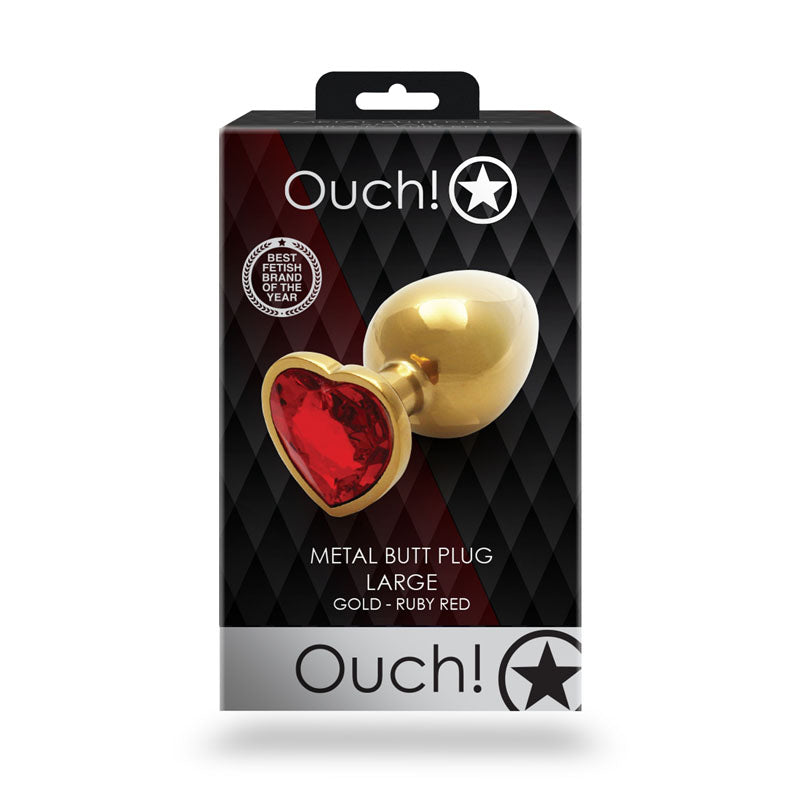 OUCH! Heart Gem Gold Butt Plug - Large - Gold 9.3 cm Large Butt Plug with Heart Gem Base packaging design