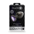 OUCH! Heart Gem Gunmetal Butt Plug - Large - Gunmetal 9.3 cm Large Butt Plug with Heart Gem Base in packaging.