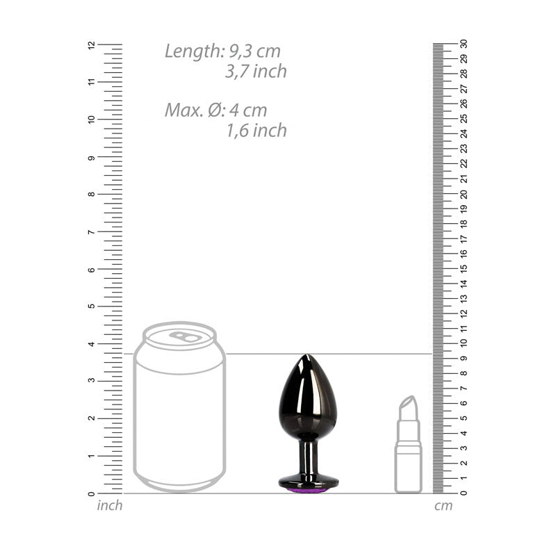 OUCH! Heart Gem Gunmetal Butt Plug - Large - Gunmetal 9.3 cm Large Butt Plug with Heart Gem Base size comparison image