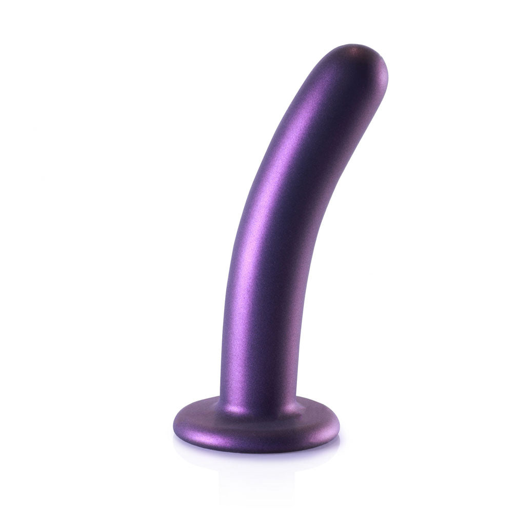OUCH! Smooth Silicone G-Spot Dildo - 6'' / 14.5 cm in metallic purple with suction cup for versatile pleasure.