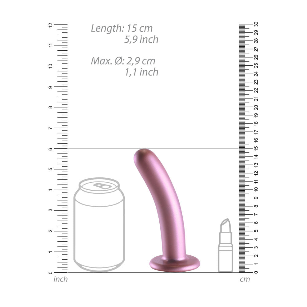 OUCH! Smooth Silicone G-Spot Dildo - 6'' / 14.5 cm - 14.5 cm Dildo next to measuring scale and comparison objects.