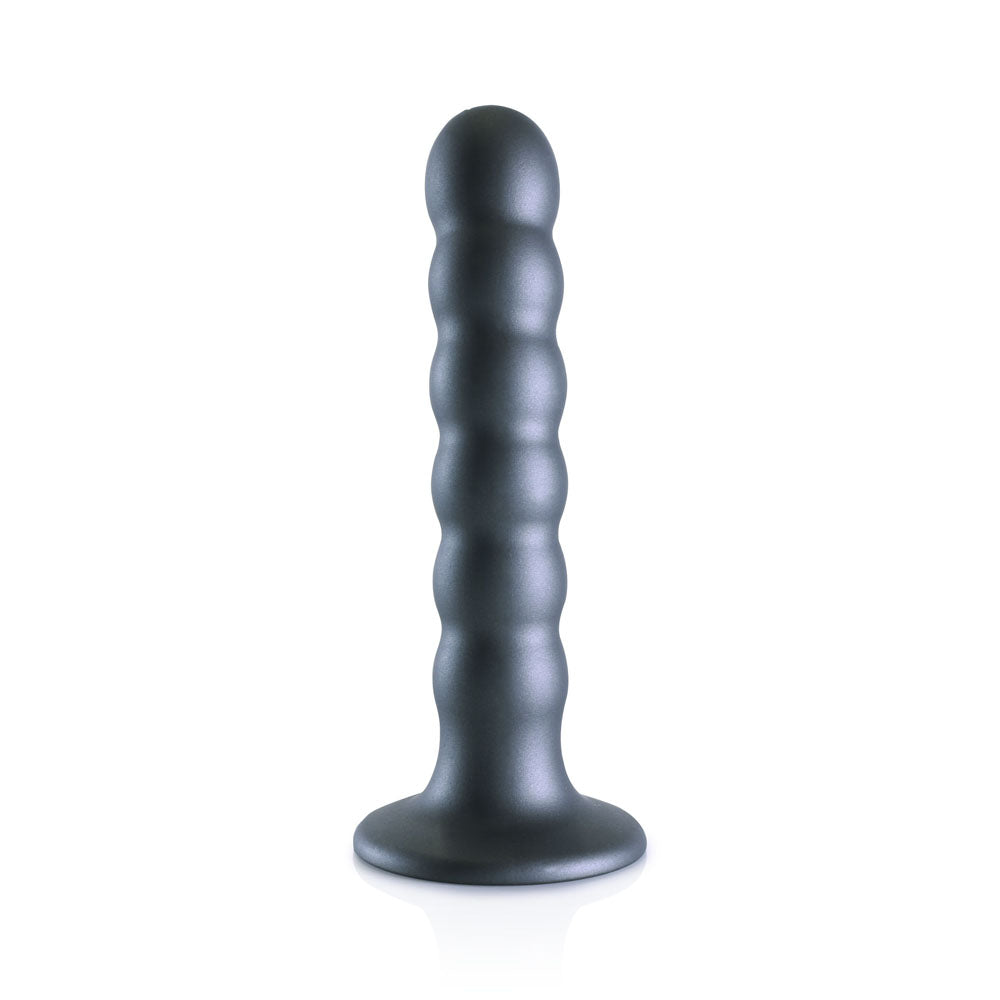 OUCH! Beaded Silicone G-Spot Dildo - 5'' / 13cm - Gunmetal 13 cm Dildo on a white background.
