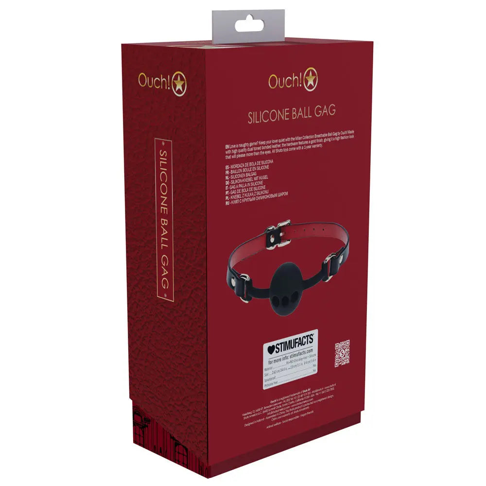 OUCH! Milan Collection - Silicone Ball Gag - /Red Breathable Mouth Restraint Shots Toys Discreet Intimate Essentials.