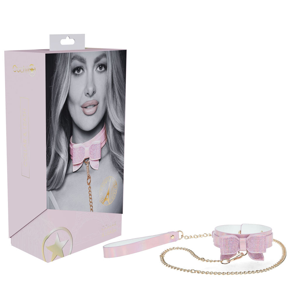 OUCH! Paris Collection - Collar with Leash -  Restraint in pink packaging with model, perfect for intimate essentials.
