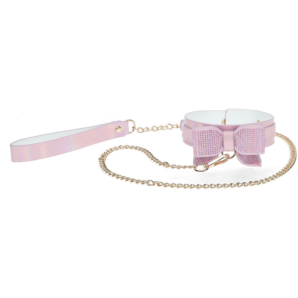 OUCH! Paris Collection - Collar with Leash -  Restraint in pink and gold with a bow and chain leash.