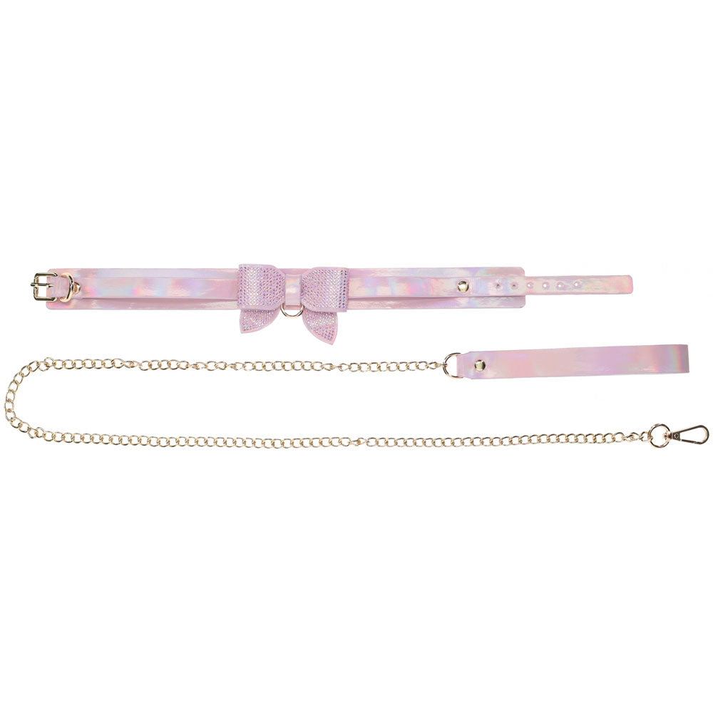 OUCH! Paris Collection - Collar with Leash - Restraint featuring iridescent leather and stylish bow design.
