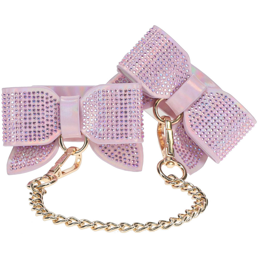 OUCH! Paris Collection - Handcuffs - Restraints featuring stylish pink design with iridescent finish and rhinestones.