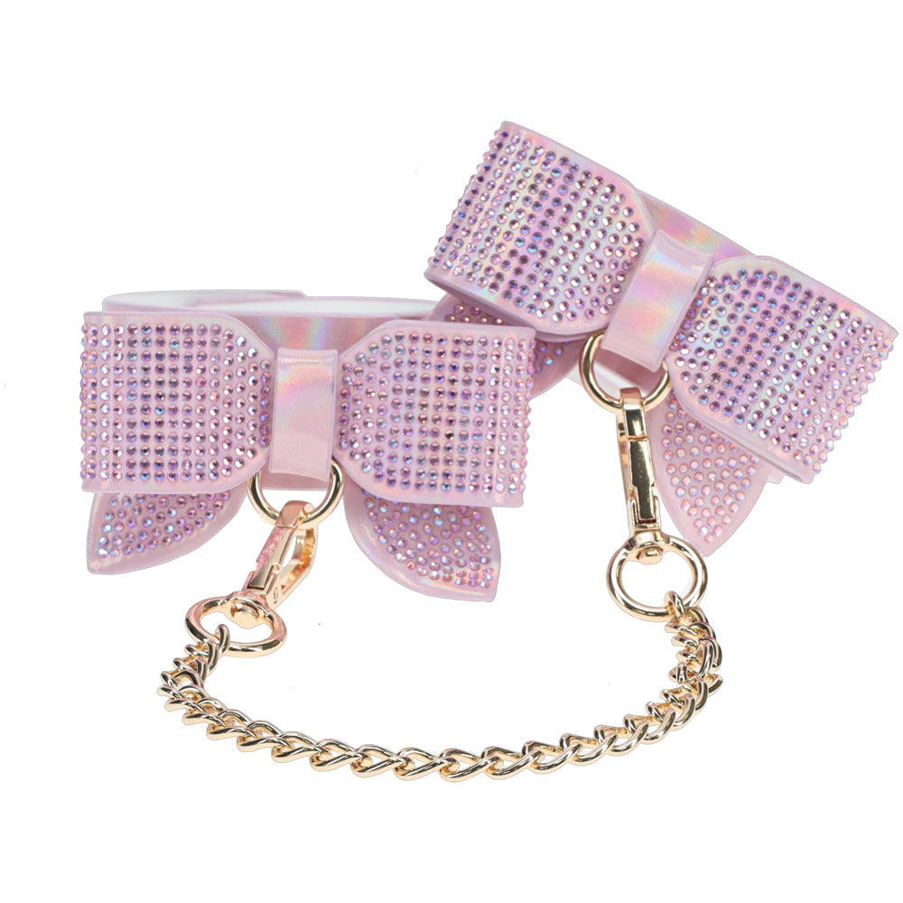 OUCH! Paris Collection - Leg Cuffs - Restraints with sparkling pink bows and chain, perfect for intimate essentials for her.